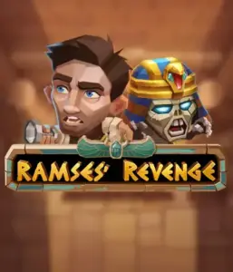 Uncover the mysterious world of the Ramses' Revenge game by Relax Gaming, featuring a frightened explorer and a menacing mummy set against an Egyptian tomb backdrop. This image depicts the adventure of ancient Egyptian myths, great for those interested in historical adventures, providing a gripping gaming experience. 